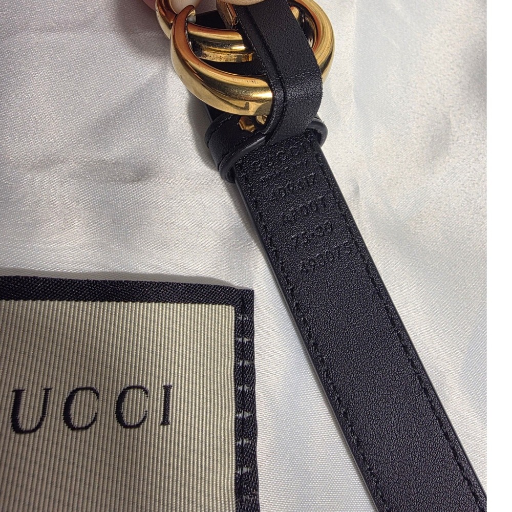 Gucci Double G Thin Black Leather Belt Gold Buckle 409417 75-30 Mens Womens - Picture 6 of 12